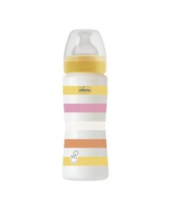 Chicco WELL-BEING Biberón Anticólicos de Flujo Rápido, Biberón para Bebés 4+ Meses con Tetina Physio de Silicona Suave y Acabado Soft Sense, Biberón de Plástico de 330 ml, Amarillo