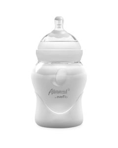 Advanced by Evenflo, Biberón Anticólicos Cuello Ancho, Transparente, Flujo Lento, 5oz/150ml, 1 pieza, MEX.