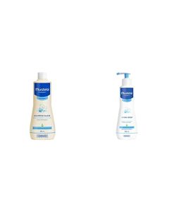Mustela Shampoo Suave Para Piel Normal Libre De Jabón, color Multicolor, 500 ml, pack of/paquete de + Hydrabebé, Crema Corporal Hidratante para Bebé o Niño con Piel Normal, 300mL