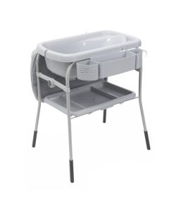 Chicco Cuddle & Bubble Bañera Bebé Ergonómica con Patas y Cambiador con Acolchado y Suave Reductor, Altura Regulable, Cierre Compacto, Organizador, 2 Ruedas, Máx. 11 Kg - Color Melange