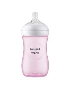 Philips Avent Biberón Natural Response│con válvula anticólicos│Rosa│9 oz/260 ml│1 m+│Flujo 3 Medio│1 pzs│SCY903/11