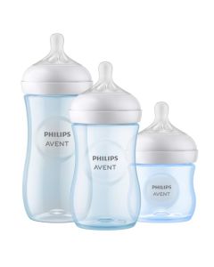 Philips Avent Set de Regalo Natural Response,1 biberón 4 oz/125 ml, 1 biberón 9 oz/260 ml y 1 biberón 11oz/330 ml, Color Azul, SCD838/29