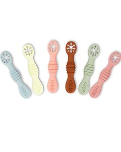 Cucharas para Bebé Pack de 6 Piezas, Kit de Cubiertos para Alimentación Complementaria, Silicóna de grado alimenticio libre de BPA, Multicolor.