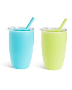 Munchkin® Simple Clean™ - Vaso para beber con pajita fácil de limpiar, 10 onzas, paquete de 2, azul/verde