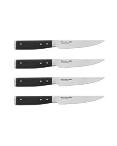 KitchenAid Gourmet Juego de 4 cuchillos forjados de triple remache, acero japonés de alto carbono, juego de cuchillos de cocina afilados, 4.5 pulgadas, negro