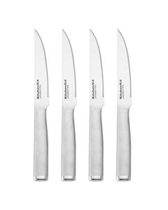 KitchenAid Gourmet - Juego de cuchillos de carne forjados, acero inoxidable japonés de alto carbono, 4 piezas, cepillado
