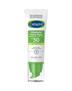 Cetaphil Hidratante Facial Diario con Protección UVA UVB y FPS 50, Hidrata con Fotoprotección UVA UVB Recomendada por Dermatólogos para Piel Sensible