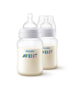 Philips Avent Biberón Anti-colic, con válvula anticólicos de 9 oz/260 ml, 1 m+, Flujo 2 Lento, 2 pzs SCY103/02