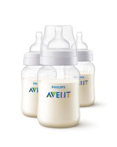 Philips Avent Biberón Anti-colic, con válvula anticólicos, 9 oz/260 ml, 1 m+, Flujo 2 Lento, 3 pzs SCY103/03