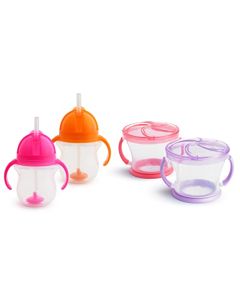 Munchkin Happy Snacker Snack Catcher & Sippy Cup Set, 4 Pack, Pink/Purple/Orange