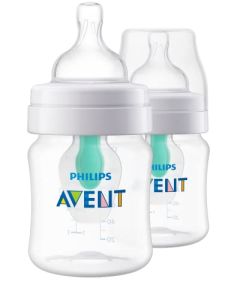 Philips AVENT Biberones anticólicos con ventilación sin aire, 4 onzas, 2 unidades, transparente, SCY701/92