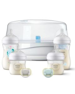 Philips Avent Set Esterilizador de Microondas a vapor Natural Response con biberones decorados y chupones, 7 piezas, a partir de 0 m+, 6003833