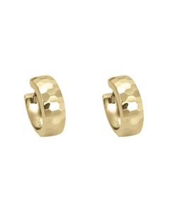 CRISTAL JOYAS Arracadas Huggies de origen turco texturizados en oro de 14K 1cm diametro 1.2 cm ancho