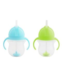 Munchkin Click Lock Weighted Straw Cup, 7 Ounce, 2 Pack, Blue/Green