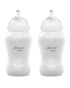 Advanced by Evenflo, Biberón Anticólicos Cuello Ancho, Transparente, Flujo Medio, 9oz/270ml, 2 piezas, MEX.
