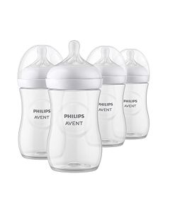 Philips AVENT Biberón natural con pezón de respuesta natural, transparente, 9 onzas, paquete de 4 unidades, SCY903/04