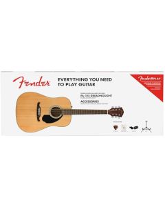 Fender FA-125 Dreadnought - Paquete de guitarra acústica, natural, con bolsa de concierto y accesorios