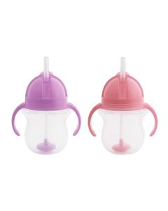 Munchkin Any Angle Click Lock - Taza de entrenamiento de pajita con peso, color rosa/morado, 7 onzas, 2 unidades