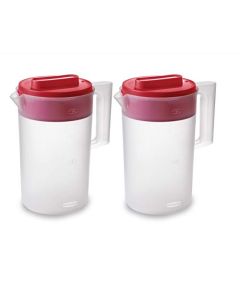 Rubbermaid - Juego de jarra de 2 piezas con tapa de boquilla de 3 posiciones para agua, té y bebidas, apto para lavaplatos, 1 galón, transparente/rojo