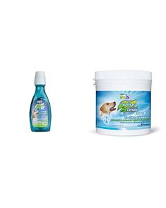 Fancy Pets Refrescante de Aliento, 350 ml + Toallitas Dentales Ultra para Perro con 80 Piezas