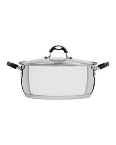 TRAMONTINA - Cacerola Rasa Astro Silicone, de Acero Inoxidable y con Fondo Triple, Incluye Asas y Tapa Antitérmica, Tamaño de 30 cm y 8,9 L