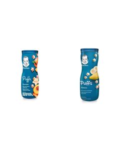 Snacks GERBER® Puff Etapa 3 Durazno Bote 42g + Cereal Puffs Etapa 4 Plátano 42g, 42 gramos