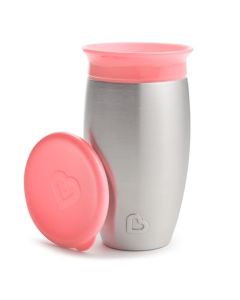 Munchkin Miracle - Vaso para sorber (acero inoxidable, 360º), Rosado, 10 onzas (295.73ml)