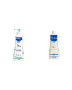 Mustela, Hydra Bebé Loción Hidratante Corporal con Aguacate Orgánico para cuerpo de Bebés y niños + Shampoo Suave Para Piel Normal Libre De Jabón, color Multicolor, 500 ml