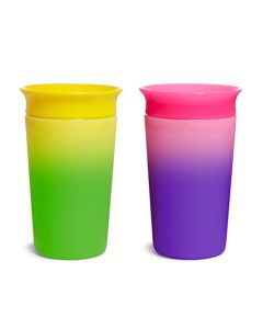 Munchkin Miracle 360 Color Changing Sippy Cup, 9 Oz, 2 Pack, Pink/Yellow