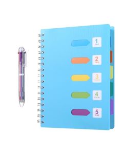 Kesote A5 Cuaderno Espiral con Etiquetas de 6 Color y A Bolígrafo de 6 Color A5 Notebook para Escuela, Oficina o Hogar, 120 Hojas