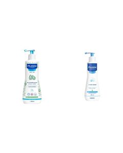 Mustela, Gel de Baño Suave para cara, cuerpo y cabello de Bebés y niños + Hydrabebé, Crema Corporal Hidratante para Bebé o Niño con Piel Normal, 300mL