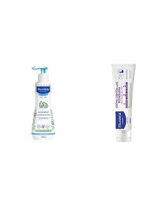 Mustela Hydrabebé, Crema Corporal Hidratante para Bebé o Niño con Piel Normal, 300mL + Crema contra Rozaduras 123 para la zona del pañal de Bebés y niños