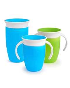 Munchkin® Miracle® 360 - Juego de vasos para beber, a prueba de derrames, 7 y 10 onzas, paquete de 3, azul/verde