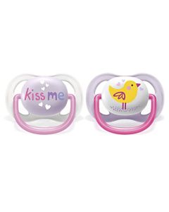 Philips Avent Chupón Ultra Air Collection│Ortodóntico│con Caja Esterilizadora│Kiss/Bird│0-6 m│2 pzs│SCF080/20