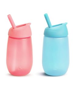 Munchkin Simple Clean - Taza de popote, 10 onzas, paquete de 2, rosa/azul, 2 unidades (paquete de 1)