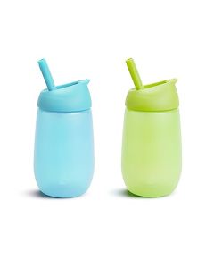 Munchkin® Simple Clean™ Taza para beber con pajita fácil de limpiar, 10 onzas, paquete de 2, azul/verde