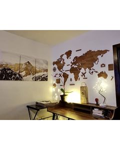 Mapa del mundo para pared de madera –Decoración para tu hogar única y original – para marcar los países que has visitado - Color: roble - Medidas: ¡160 x 97 cm.- Mapamundi de madera!