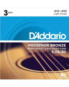 D'Addario EJ16-3D, cuerdas de bronce fosforado para guitarra acústica, blandas, 3 juegos