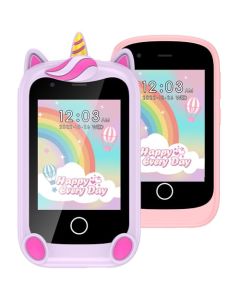 PTHTECHUS® teléfono Celular para niños y niñas Juguetes con Llamadas, cámara Juegos música audiolibros Video Despertador Tablero de Dibujo Pantalla táctil para niños Regalo de cumpleaños 4-12 Rosa