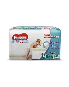 Huggies All Around Pañal Desechable para Bebé, Etapa 4 Unisex, Paquete con 40 piezas, Ideal para bebés de 9 a 12 kg