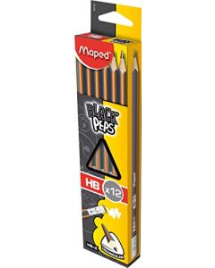 Maped Black'Peps Lápiz de Grafito, Triangular, Mina Resistente, Gris, paquete de 12