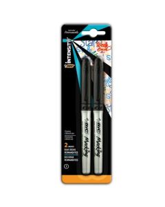 BIC, Marcador Permanente con Grip, Marca Diferentes Superficies, Punto Grueso, Marking, Tinta Color Negro, 2 piezas