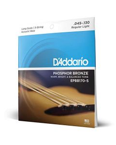 D'Addario EPBB170-5, cuerdas de bronce fosforado para bajo acústico de 5 cuerdas, escala larga, 45-130