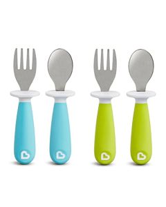 Munchkin Raise 4 unidades de tenedores y cucharas para niños pequeños, Azul/Verde, 12+