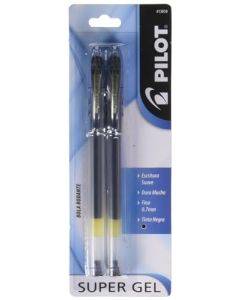 Pilot Bolígrafo Super Gel, Punto Fino (0.7 Mm.), Tinta De Gel Color Negro, Blíster Con 2 Piezas