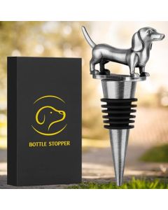 LKKCHER - Tapón de vino para salchichas, regalos de vino para hombres, papás, mujeres, amantes de los perros salchichas, tapones de botella para vino champaña, regalos de cumpleaños, plata oscura