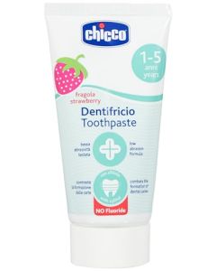 CHICCO, Pasta Dental para Niños, Sin Flúor, Sabor Fresa, +12 meses