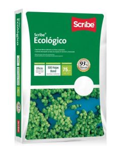 Scribe Ecológico Papel Bond Blanco Oficio Paquete de 500 Hojas 75g Blancura 93%. Elaborado con fibras sustentables.