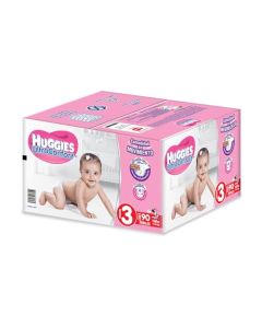 Huggies UltraConfort Pañal Desechable para Bebé, Etapa 3 Niña, Caja con 90 piezas, Ideal para Bebés de 7 a 10 kg