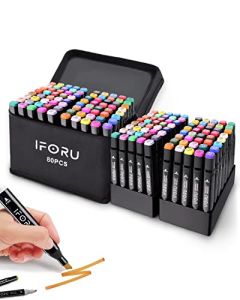 Generic - IFORU Marcadores Rotuladore de Punta Doble con Base para Colorear Libro, Caligrafia, Lettering, Comic, etc 80 Colores)